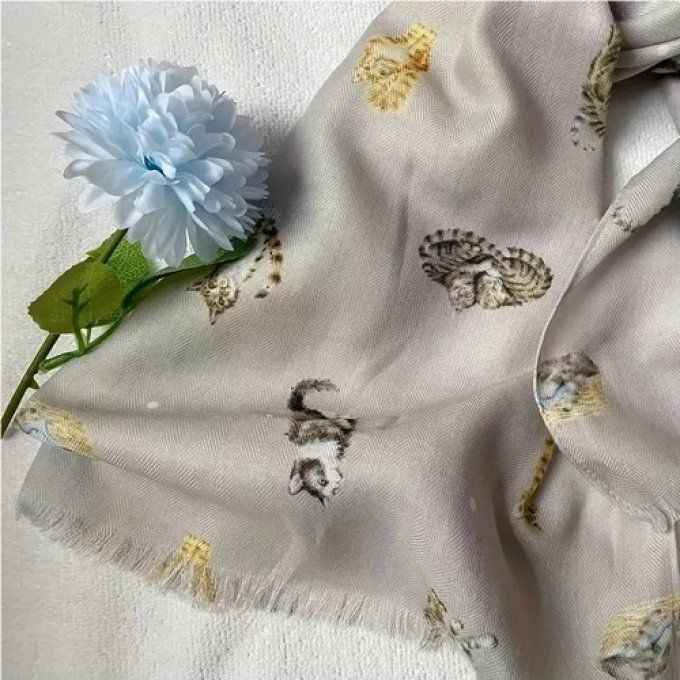 Foulard chats mignons gris