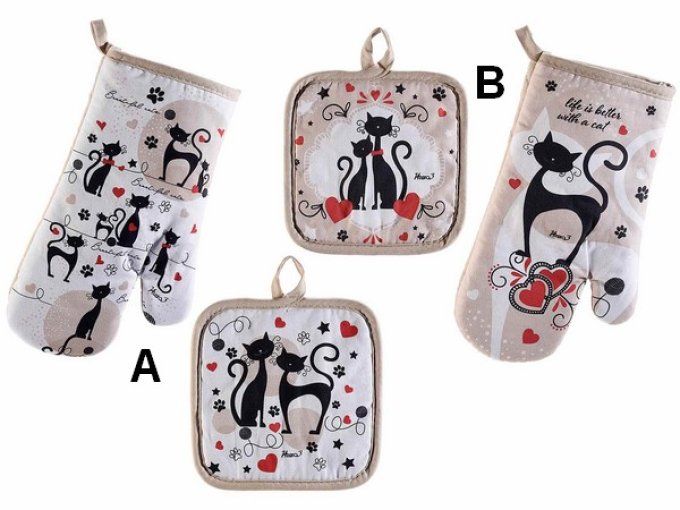 Gant et manique motif chats pretty cat