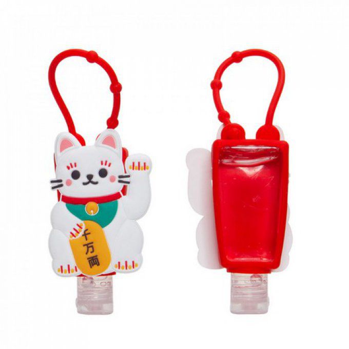 Gel Désinfectant pour les Mains avec Etui en Silicone Maneki Neko - Chat Porte-bonheur