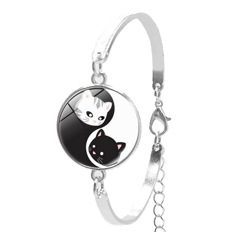 Bracelet tête de chat yin et yang