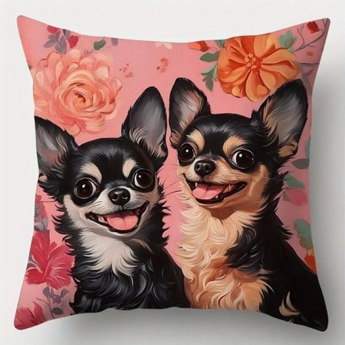 Housse de coussin chihuahuas amoureux.