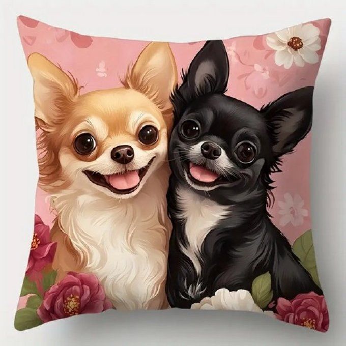 Housse de coussin chihuahuas amoureux.