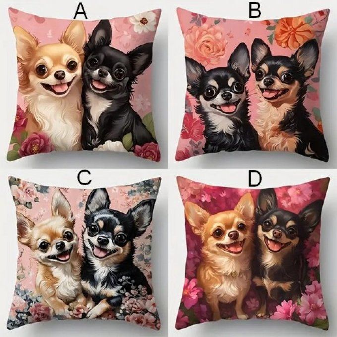 Housse de coussin chihuahuas amoureux.