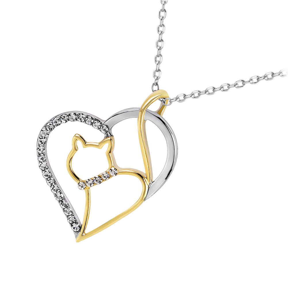 Collier chat coeur et strass