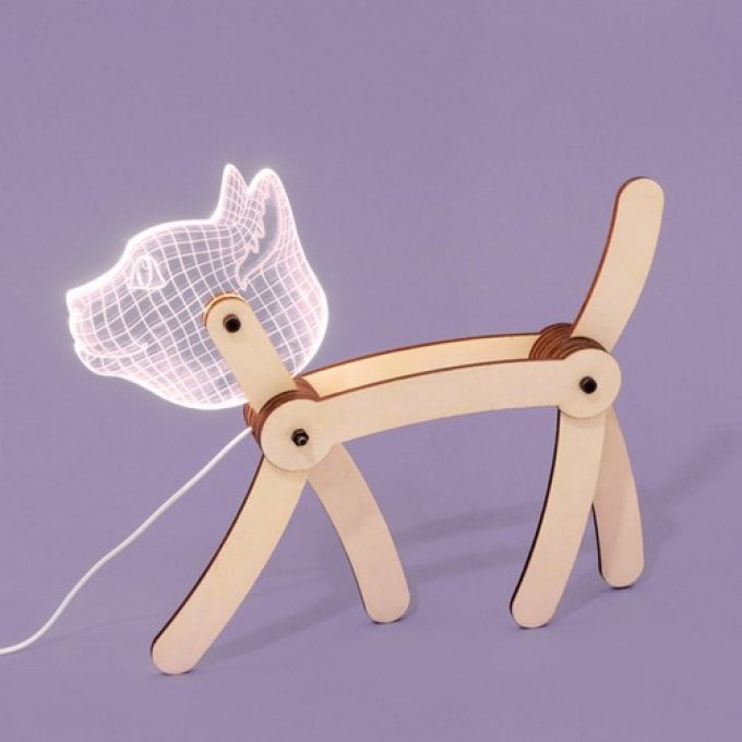 Lampe chat articulée en bois 