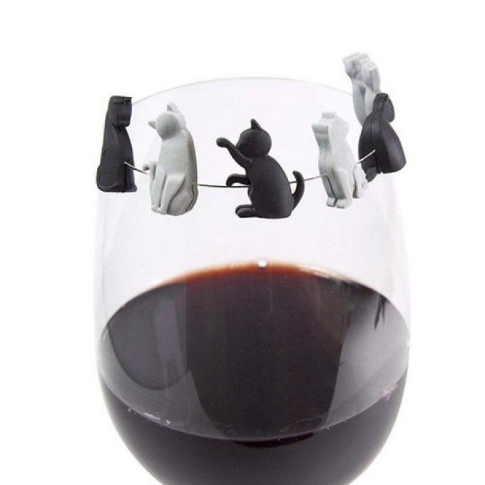 Lot de 6 marques verre chat noir et blanc.