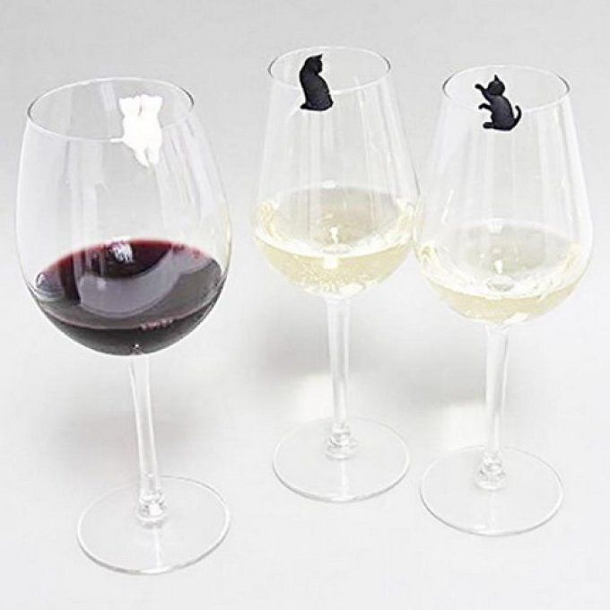 Lot de 6 marques verre chat noir et blanc.