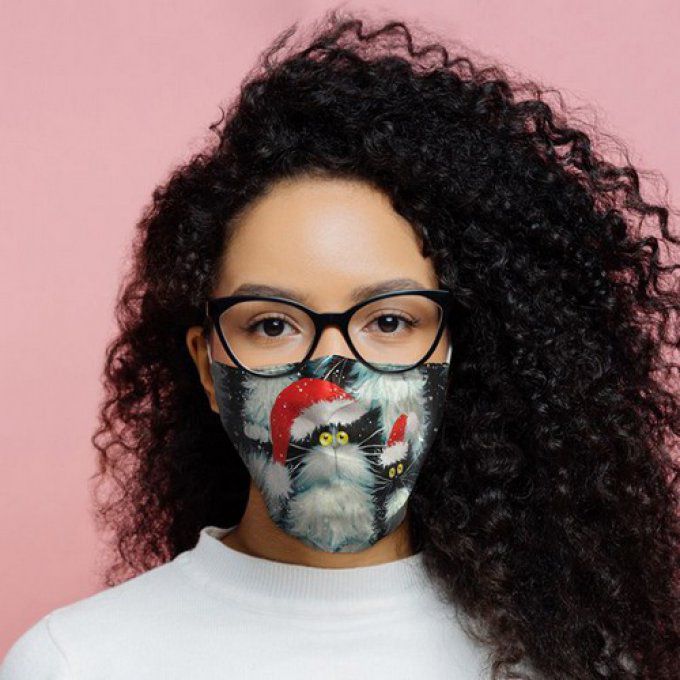 Masque de Protection Réutilisable Noël de Kim Haskins - Chat Noir et Blanc
