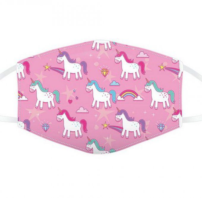 Masque de protection enfant rose motif licorne