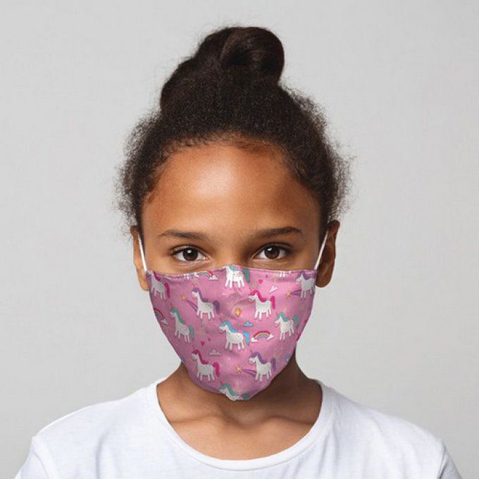 Masque de protection enfant rose motif licorne