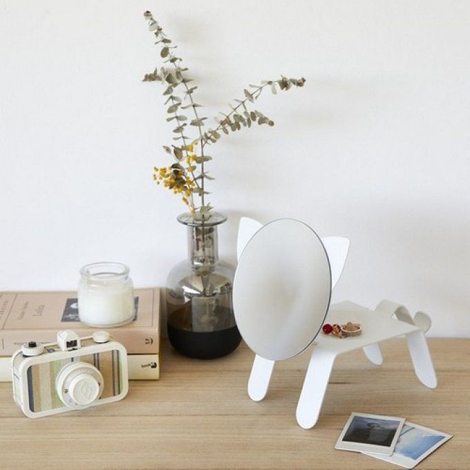 Miroir de table couleur blanc En forme de chat