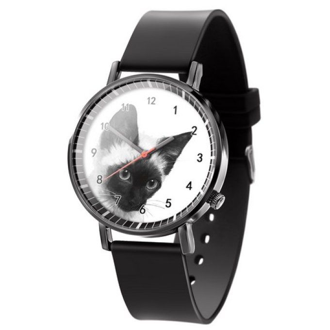 Montre chat noir ou siamois sur fond blanc.