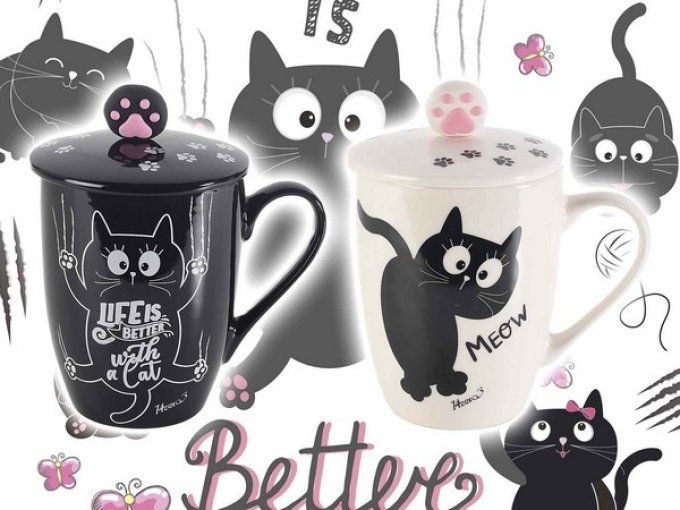 Mug chat noir meow avec son chapeau