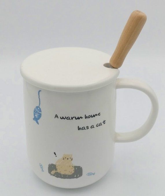 Sans Marque Mug céramique avec Couvercle bois - 11 x 8.5 Cm à prix pas cher