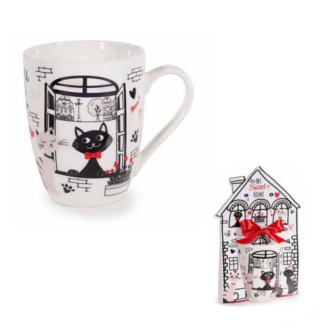 Tasse en porcelaine décorées avec motif de chat avec boîte cadeau .