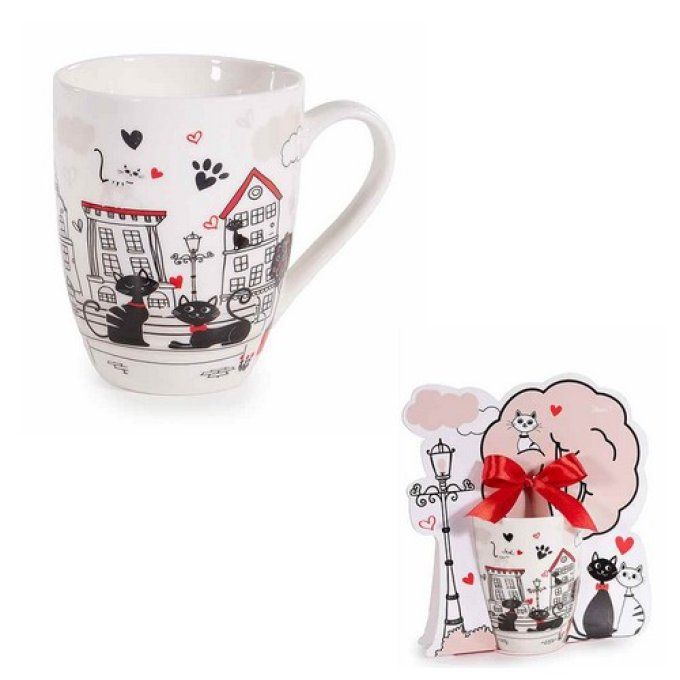 Tasse en porcelaine décorées avec motif de chat avec boîte cadeau .