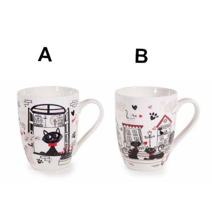 Tasse en porcelaine décorées avec motif de chat avec boîte cadeau .