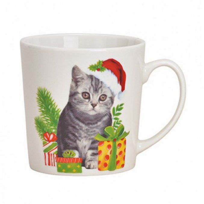 Mug géant de noël chat au bonnet rouge.