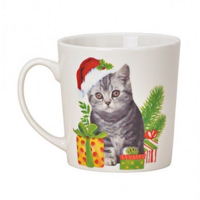 Mug géant de noël chat au bonnet rouge.