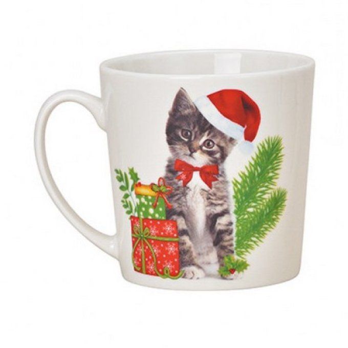 Mug géant de noël chat au bonnet rouge.