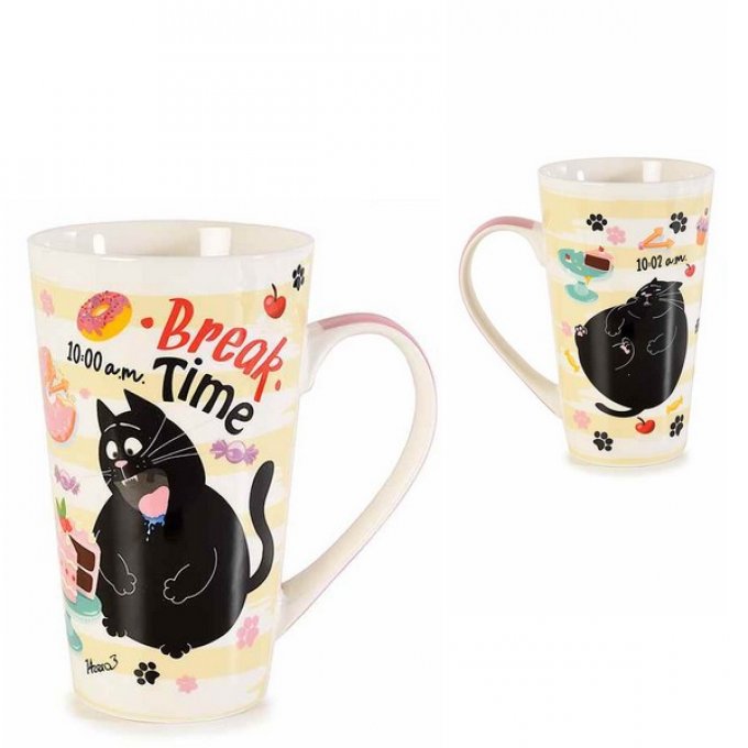 Mug en porcelaine gros chat noir dodu.