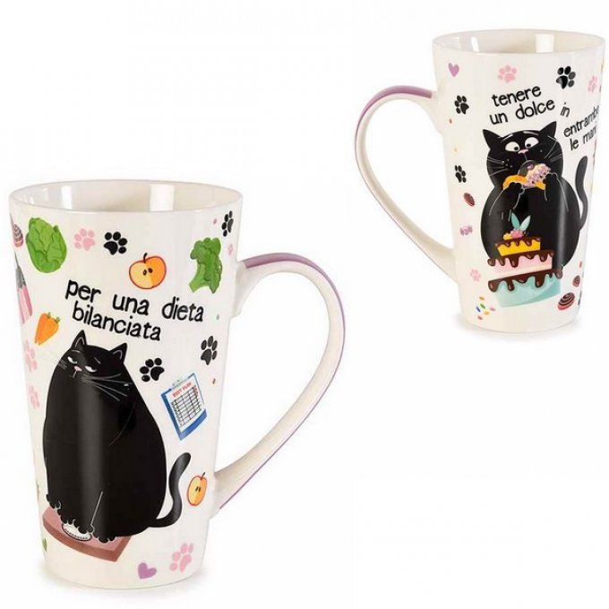 Mug en porcelaine gros chat noir dodu.