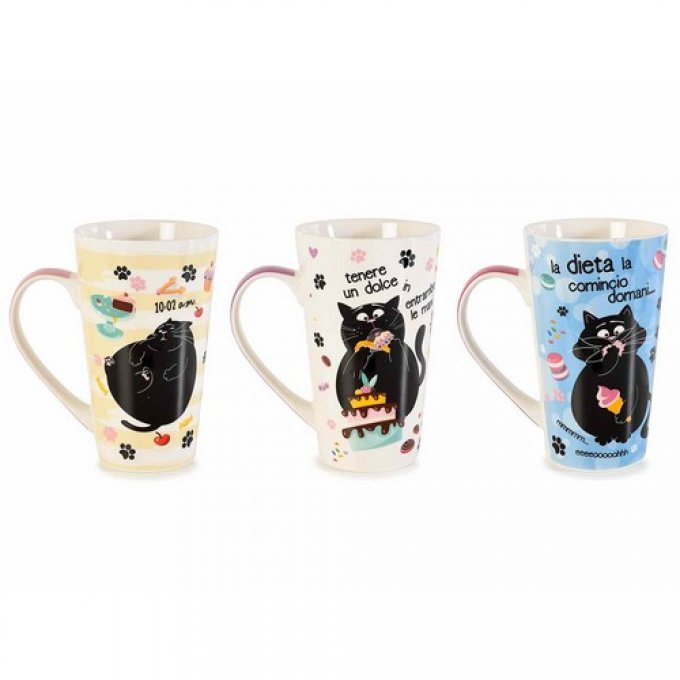 Mug en porcelaine gros chat noir dodu.