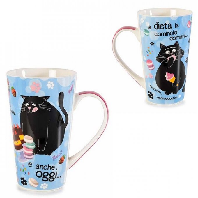 Mug en porcelaine gros chat noir dodu.