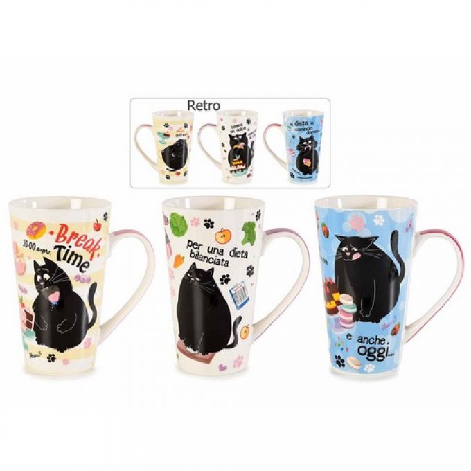 Mug en porcelaine gros chat noir dodu.