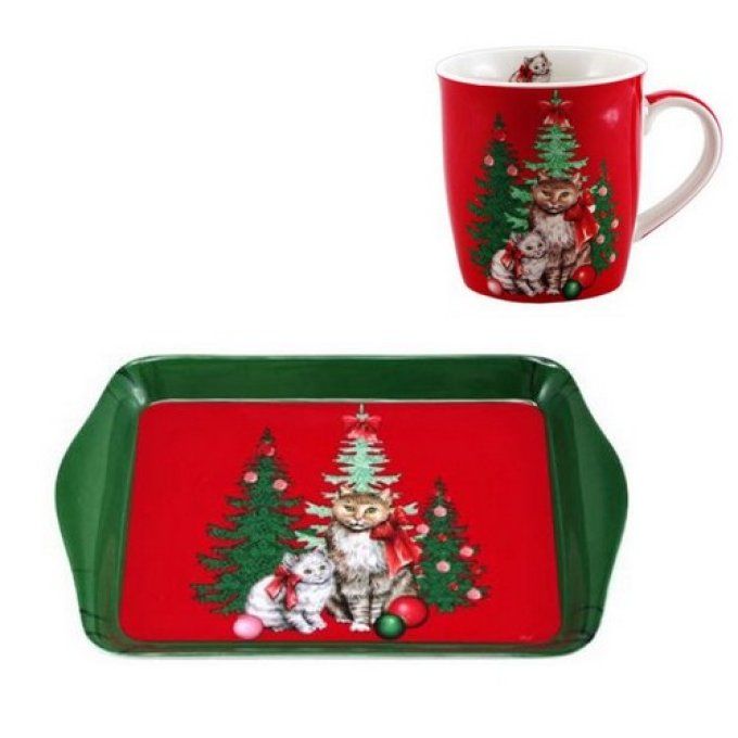 Ensemble mug et plateau chats de noel chapin.