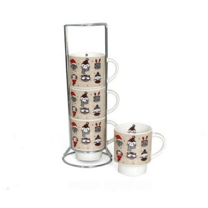 Rack de 4 tasses chats d'hiver