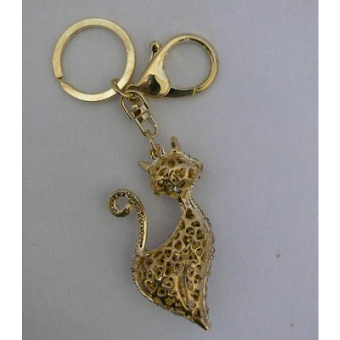 porte clé chat strass couleur champagne