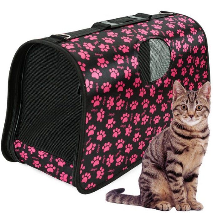 Sac de transport chat noir et rose.