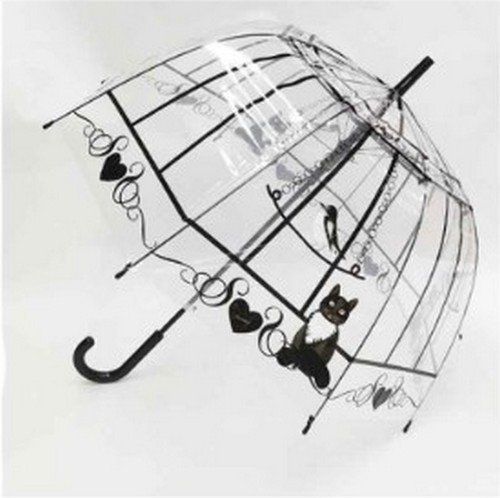 Parapluie cloche transparent le chat et l'oiseau.