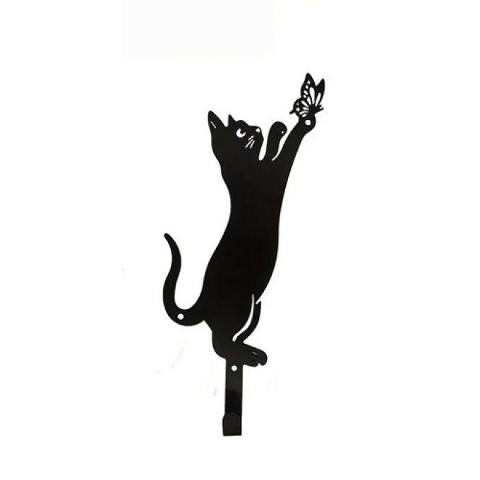 Crochet mural chat noir au papillon