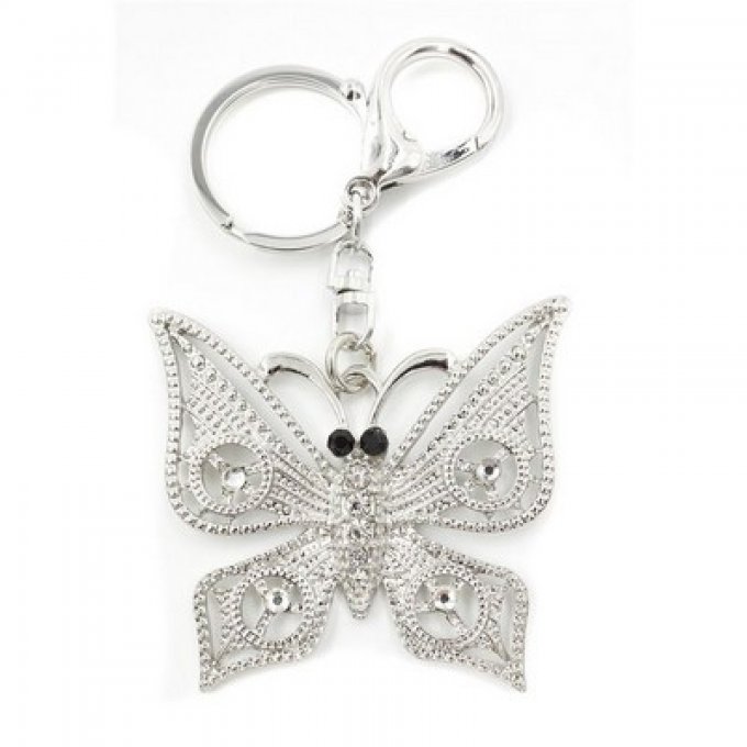 porte-clé papillon métal et pierre
