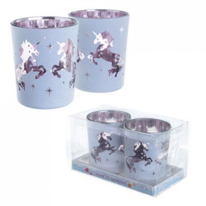 Lot de 2 Porte-bougie Photophores en Verre - Licorne