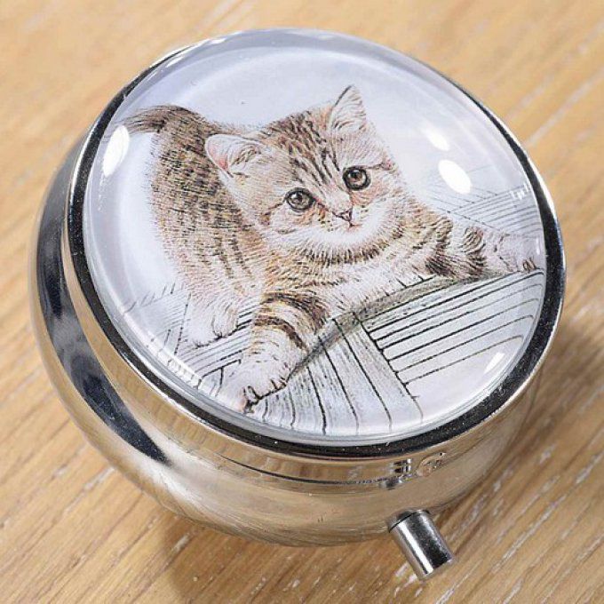 Boîte pilulier chat métal