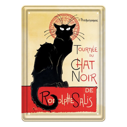 Plaque chats en métal: la tournée du chat noir.