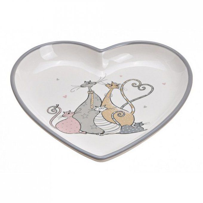 Assiette famille de chats en coeur