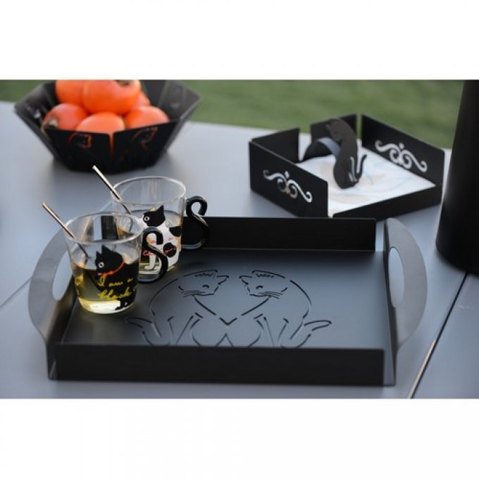 Grand plateau de service chats noirs aulica
