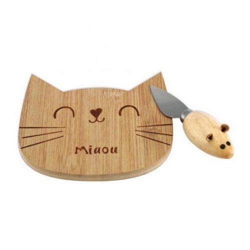 Petit plateau à fromage chat et souris en bois.