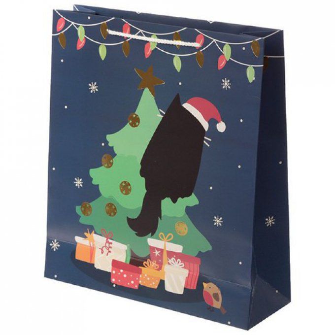 Sac cadeau de noël chat et sapin vert