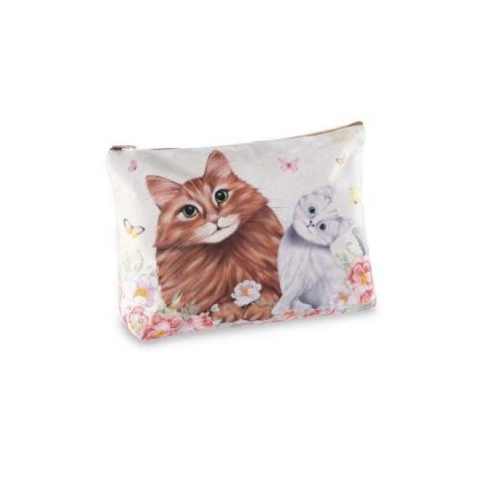 Pochette en tissu doux avec fermeture zippée et imprimé chat .