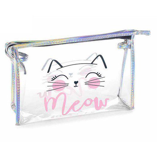 Grande pochette transparente avec motif chats et zip de fermeture