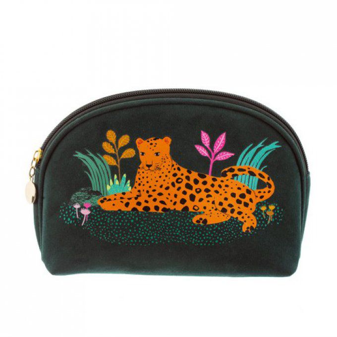 Pochette à maquillage verte motif léopard