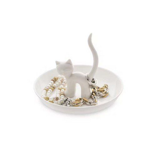 Porte bijoux chat blanc xl en céramique.