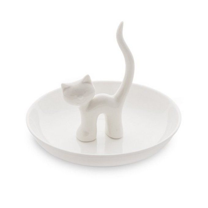 Porte bijoux chat blanc xl en céramique.