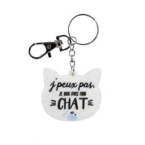 Porte clé tête de chat noir ou blanc avec message