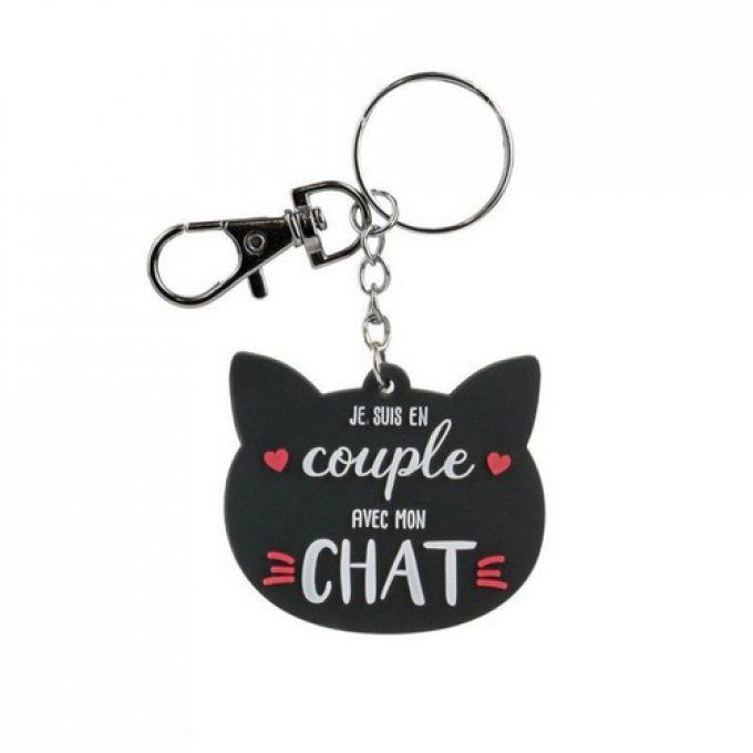 Porte clé tête de chat noir ou blanc avec message